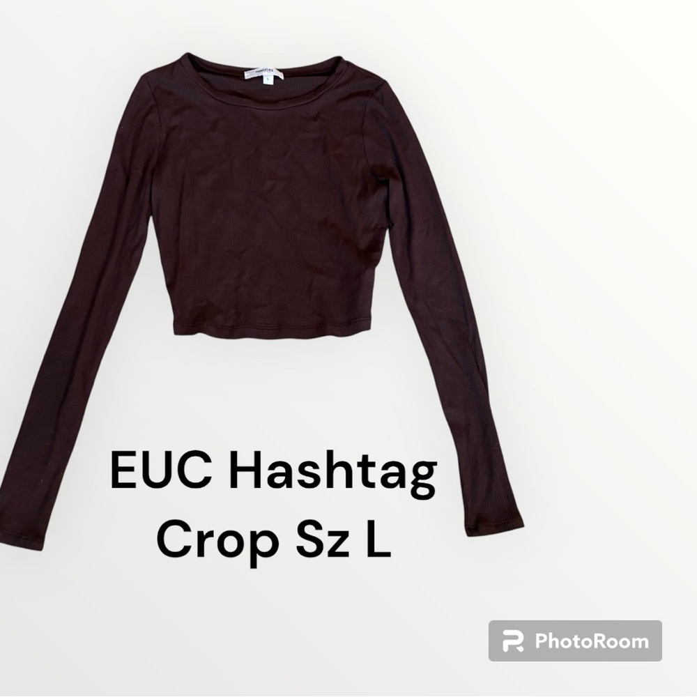 EUC Hashtag crop long sleeve top Sz Large. Color brown